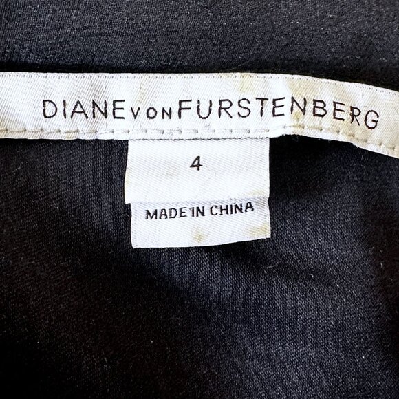 DVF Diane von Furstenberg V-Neck Fleurette Silk Chiffon Mini Dress Black Size 4 - Picture 9 of 14